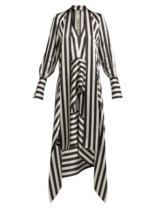 Matchesfashion.com Petar Petrov - Duscha Striped Silk Dress - Womens - Black White
