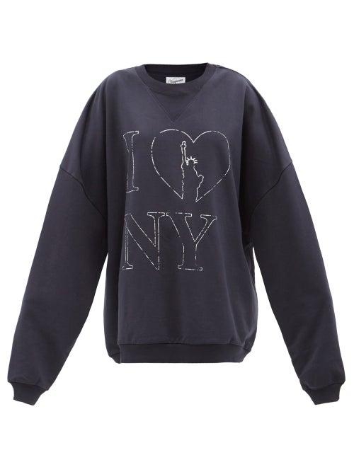 Vaquera - 'i Love Ny' Oversized Cotton-jersey Sweatshirt - Womens - Navy