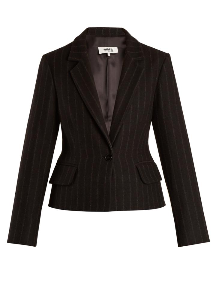 Mm6 By Maison Margiela Detachable-hem Striped Wool-blend Coat