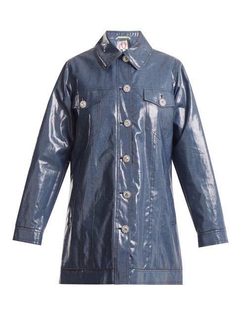Matchesfashion.com Shrimps - Filippo Crystal Button Coated Denim Jacket - Womens - Blue