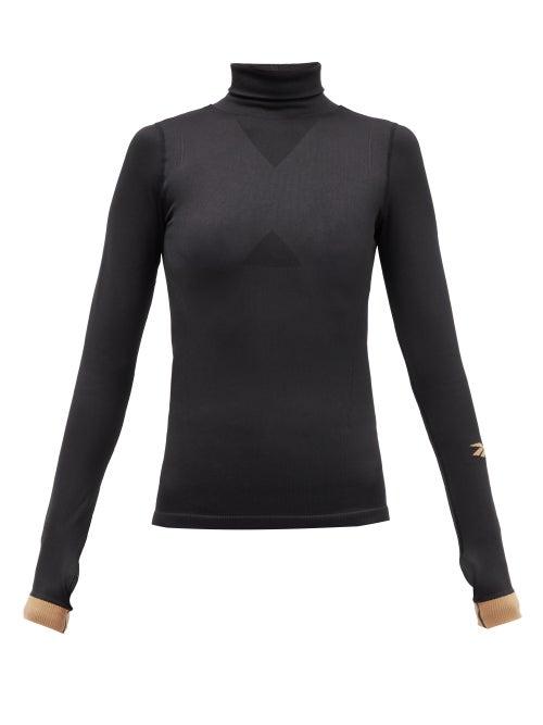 Matchesfashion.com Reebok X Victoria Beckham - Logo-intarsia Roll-neck Ribbed-knit Top - Womens - Black