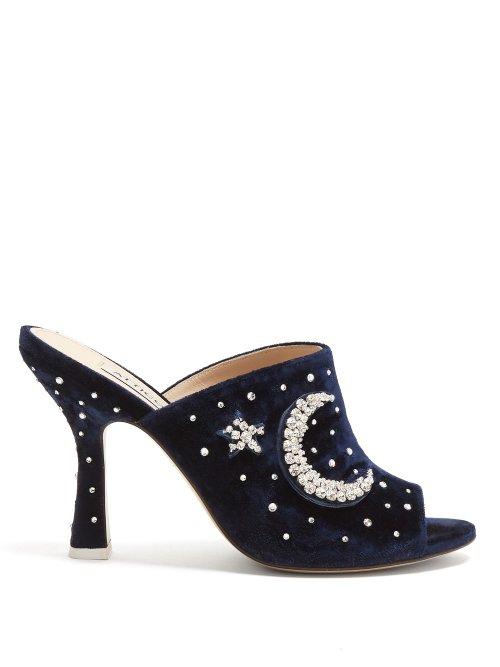 Matchesfashion.com Attico - Moon And Star Embellished Moire Mules - Womens - Navy