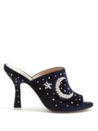 Matchesfashion.com Attico - Moon And Star Embellished Moire Mules - Womens - Navy