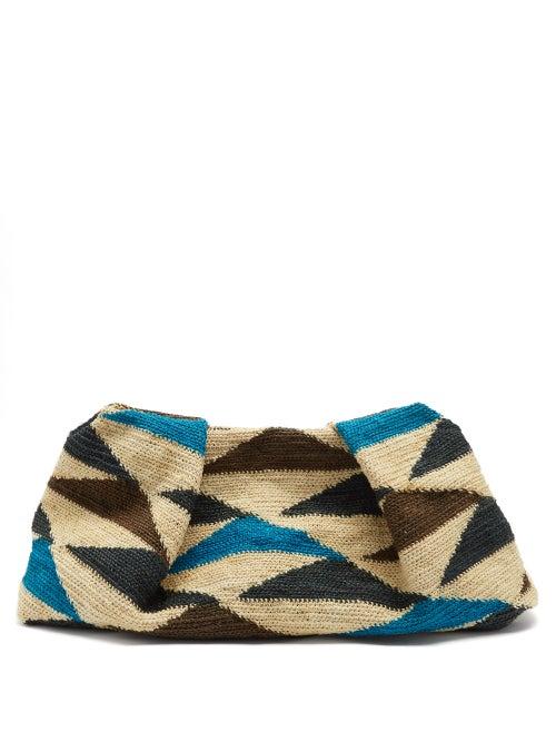 Sensi Studio - Maxi Geometric-weave Sisal Clutch Bag - Womens - Black Multi