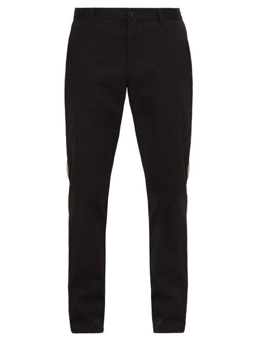 Matchesfashion.com Burberry - Shibden Icon Striped Brushed Cotton Chinos - Mens - Black