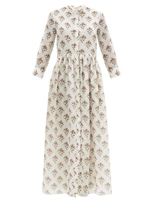 Matchesfashion.com Brock Collection - Floral-print Cotton-blend Shirt Dress - Womens - White Print