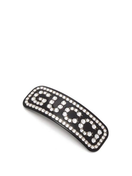 Matchesfashion.com Gucci - Crystal Logo Resin Hair Slide - Womens - Black