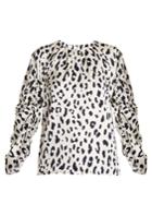 Tibi Cheetah-print Ruched-sleeve Silk Top