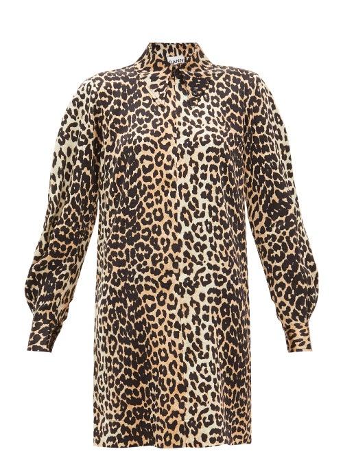 Matchesfashion.com Ganni - Leopard-print Silk-blend Satin Mini Shirtdress - Womens - Leopard
