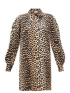Matchesfashion.com Ganni - Leopard-print Silk-blend Satin Mini Shirtdress - Womens - Leopard