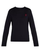 Matchesfashion.com Ami - Logo Embroidered Wool Sweater - Mens - Navy