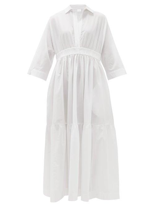 Matchesfashion.com Max Mara Beachwear - Shirred Cotton Shirt Dress - Womens - White