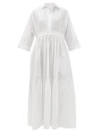 Matchesfashion.com Max Mara Beachwear - Shirred Cotton Shirt Dress - Womens - White