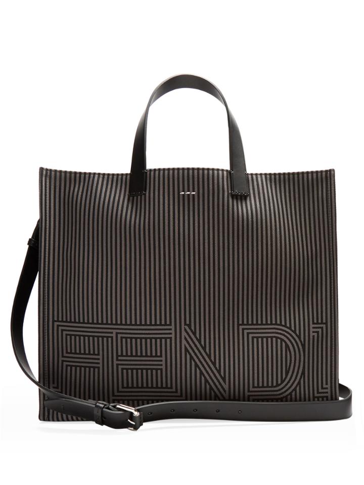 Fendi Leather-trimmed Striped Tote