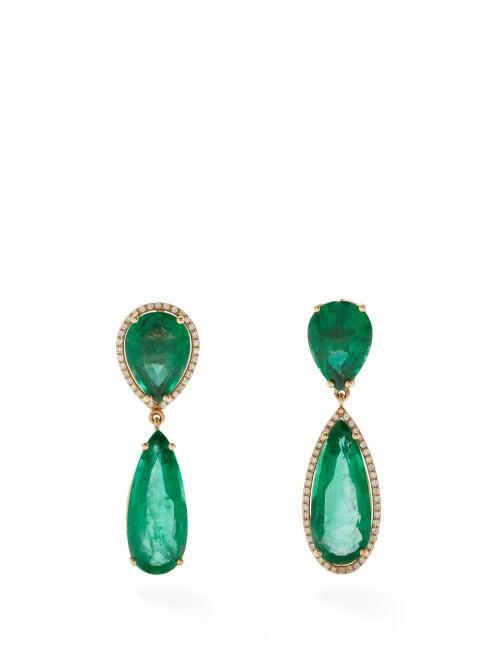 Shay - Diamond, Emerald & 18kt Rose-gold Earrings - Womens - Rose Gold
