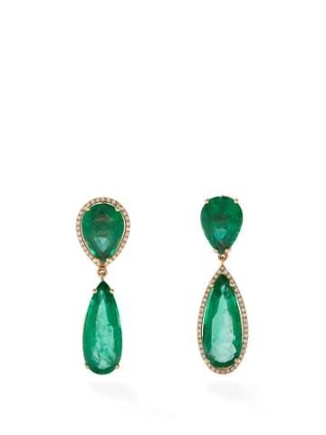 Shay - Diamond, Emerald & 18kt Rose-gold Earrings - Womens - Rose Gold