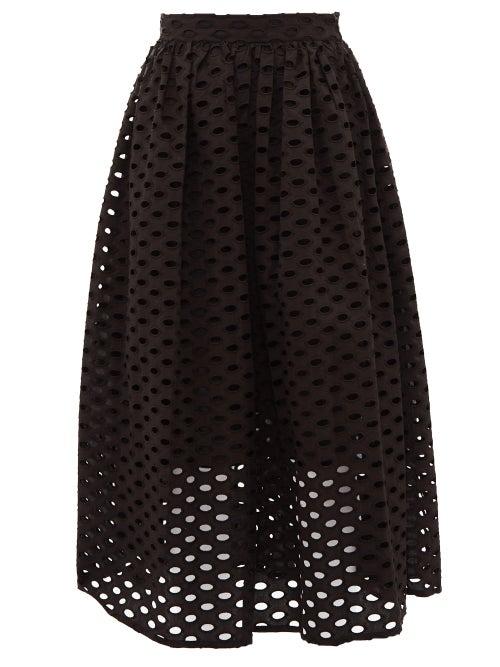 Matchesfashion.com Mara Hoffman - Cecilia Broderie Anglaise Cotton Midi Skirt - Womens - Black