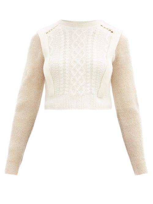 Matchesfashion.com Self-portrait - Contrast-sleeve Cable-knit Sweater - Womens - Ivory