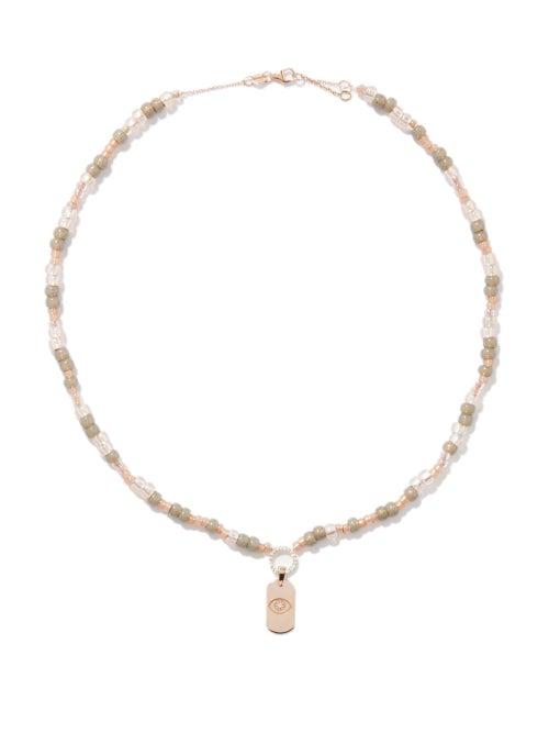 Diane Kordas - Evil Eye Diamond & 14kt Rose-gold Beaded Necklace - Womens - Nude