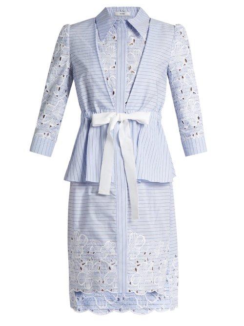 Matchesfashion.com Erdem - Zuni Striped Broderie Anglaise Dress - Womens - Blue White