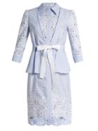 Matchesfashion.com Erdem - Zuni Striped Broderie Anglaise Dress - Womens - Blue White