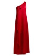 Matchesfashion.com Valentino - One Shoulder Hammered Silk Gown - Womens - Red