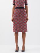 Gucci - Gg-jacquard Houndstooth-check Wool Skirt - Womens - Black White Red
