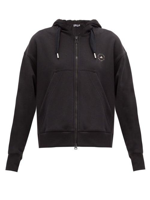 Matchesfashion.com Adidas By Stella Mccartney - Zipped Organic-cotton Jersey Hooded Sweatshirt - Womens - Black