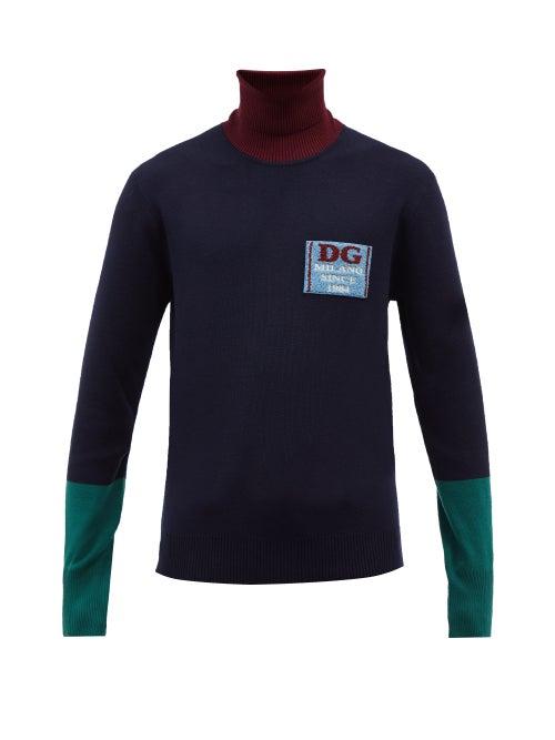 Dolce & Gabbana - Roll-neck Colour-block Wool Sweater - Mens - Multi