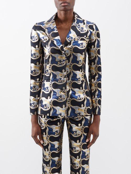 La Doublej - 24/7 Metallic-jacquard Suit Jacket - Womens - Black Multi