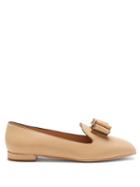 Matchesfashion.com Salvatore Ferragamo - Zaneta Double-bow Grained Leather Loafers - Womens - Beige