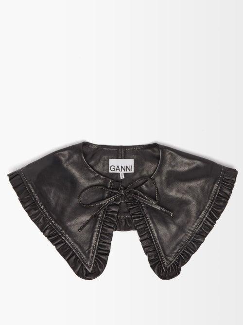 Ganni - Ruffled Leather Collar - Womens - Black