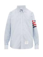 Matchesfashion.com Thom Browne - Tricolour Stripe Cotton Oxford Shirt - Mens - Light Blue