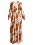 Matchesfashion.com Rebecca De Ravenel - Tiger Print Silk Crepe De Chine Dress - Womens - Cream Multi