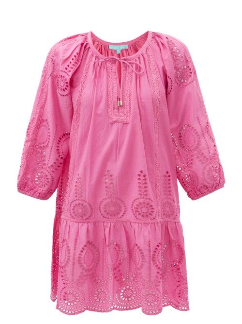 Matchesfashion.com Melissa Odabash - Ashley Broderie-anglaise Cotton Mini Dress - Womens - Pink