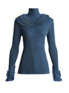Matchesfashion.com Chlo - Metallic Ruffle Trimmed Silk Blend Sweater - Womens - Blue
