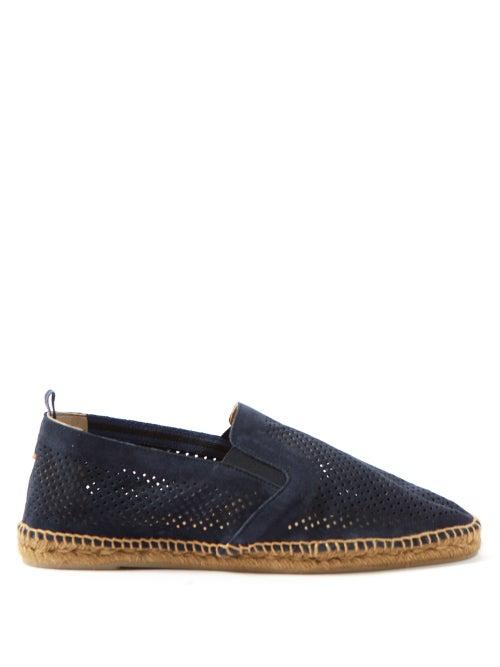 Castaer - Joel Perforated-suede Espadrilles - Mens - Navy