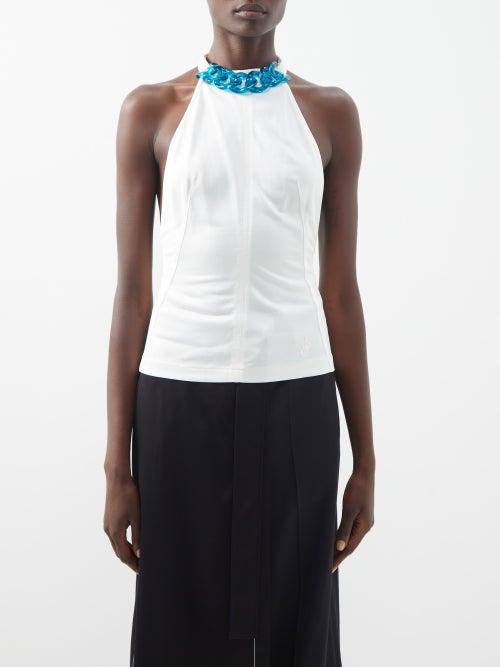 Jw Anderson - Chain-link Woven Halterneck Top - Womens - Cream
