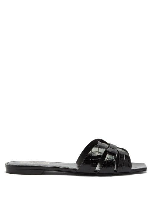 Saint Laurent - Tribute Croc-effect Leather Sandals - Womens - Black