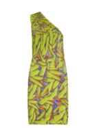 Bottega Veneta - One-shoulder Banana-print Crinkled-jersey Dress - Womens - Multi