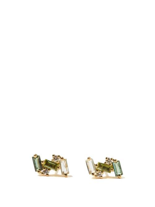 Suzanne Kalan - Scatter Topaz, Diamond & 14kt Gold Earrings - Womens - Green Gold