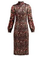 Matchesfashion.com Raquel Diniz - Elle Floral Print Silk Midi Dress - Womens - Black Red