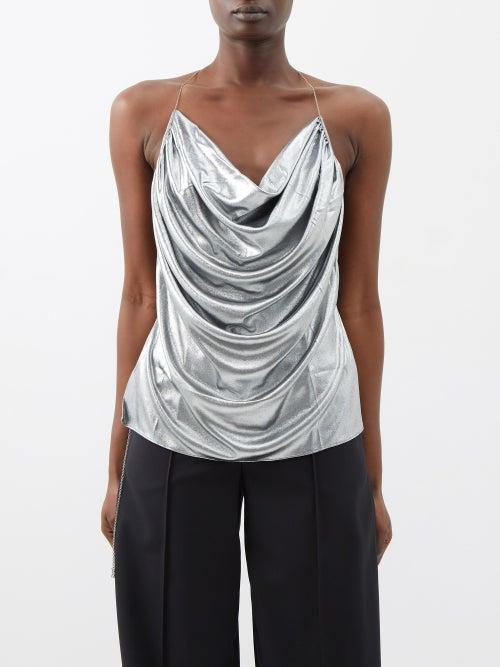 Loewe - Halterneck Draped Lurex Top - Womens - Silver