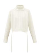 Matchesfashion.com Proenza Schouler - Waist Tie Ribbed Wool Blend Sweater - Womens - Ivory