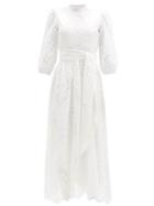 Matchesfashion.com Borgo De Nor - Constance Broderie-angalise Belted Midi Dress - Womens - White