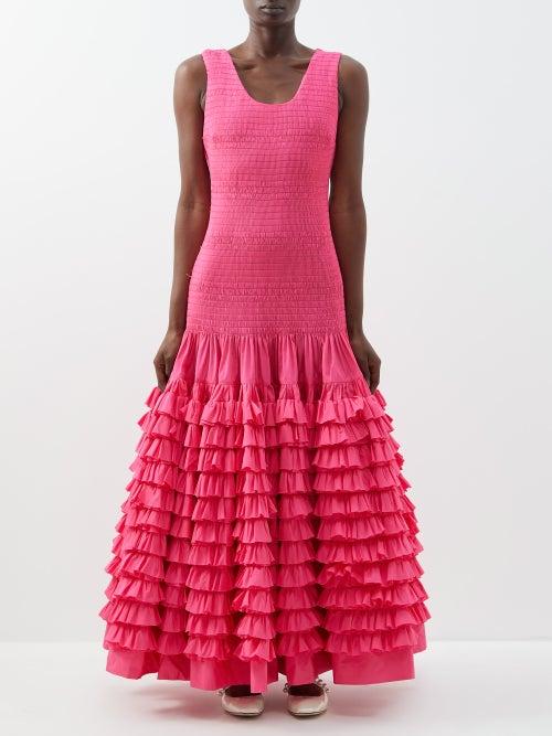 Molly Goddard - Natsai Ruffled-skirt Shirred-taffeta Dress - Womens - Pink