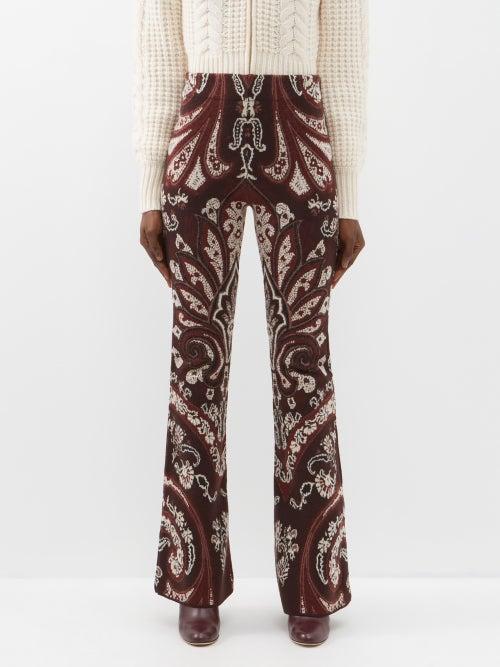 Etro - Tamara Paisley-jacquard Wool-blend Trousers - Womens - Brown