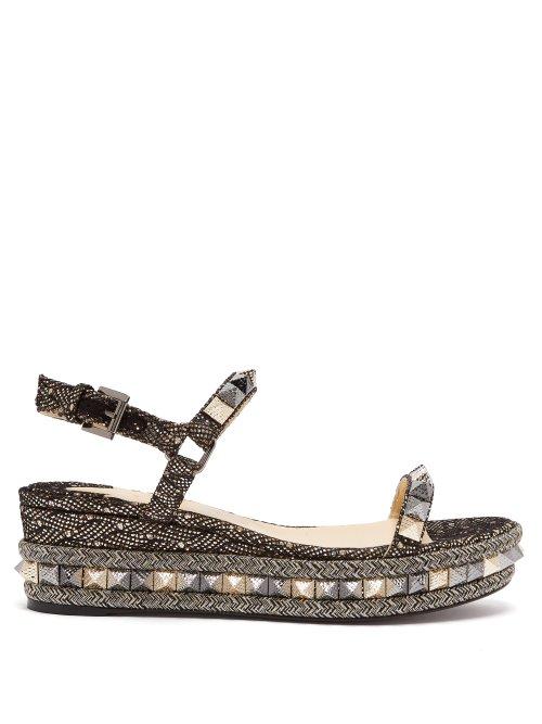 Matchesfashion.com Christian Louboutin - Pyraclou 60 Leather Flatform Sandals - Womens - Black Gold