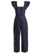 Matchesfashion.com Rebecca Taylor - Farren Floral Print Cotton Linen Jumpsuit - Womens - Navy Multi