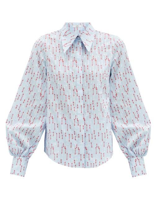 Matchesfashion.com Erdem - Edith Spot Fil-coup Striped-twill Blouse - Womens - Light Blue